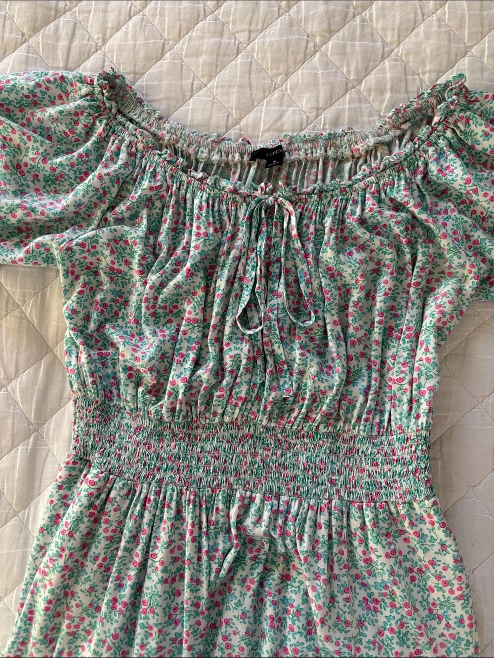 J. Crew Pale Blue/Green & Pink Floral  Tiered Maxi Dress